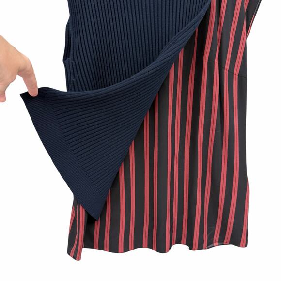 3.1 Phillip Lim Navy Wool Blend Knit Maroon Stripe Silk Layering Sweater Top - Picture 7 of 12